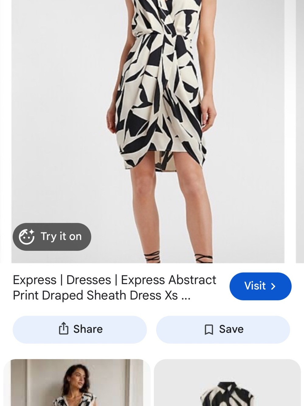 Express Black & Cream Abstract draped sheath dress